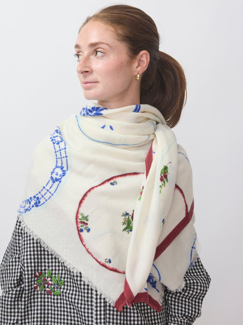 Grandmother's Kitchen Square Scarf, Off White