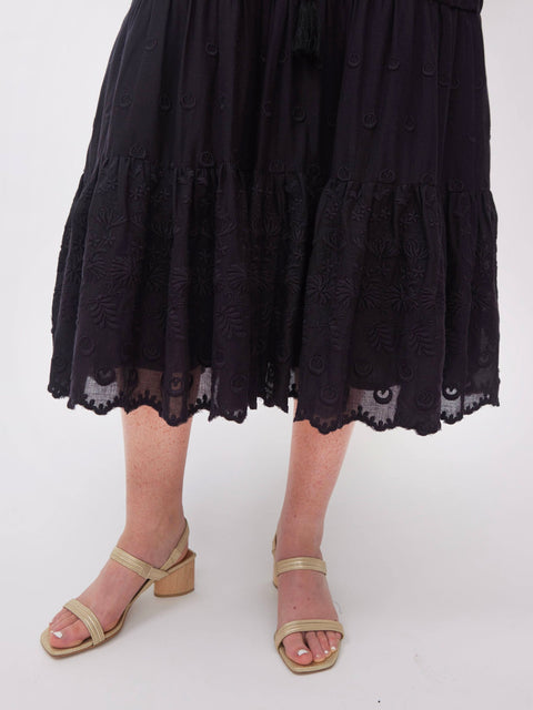 Astrid Dress, black petal embroidered