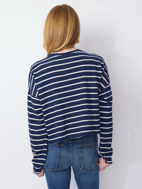Cropped Long Sleeve, Navy Stripe