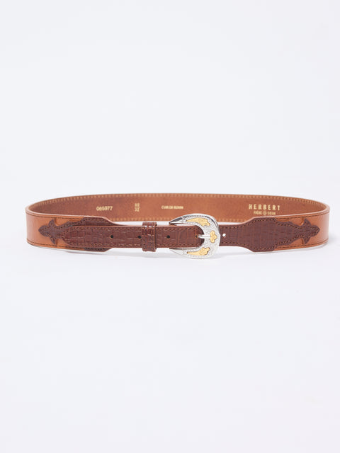 La boston small western buckle belt, camel/batiste