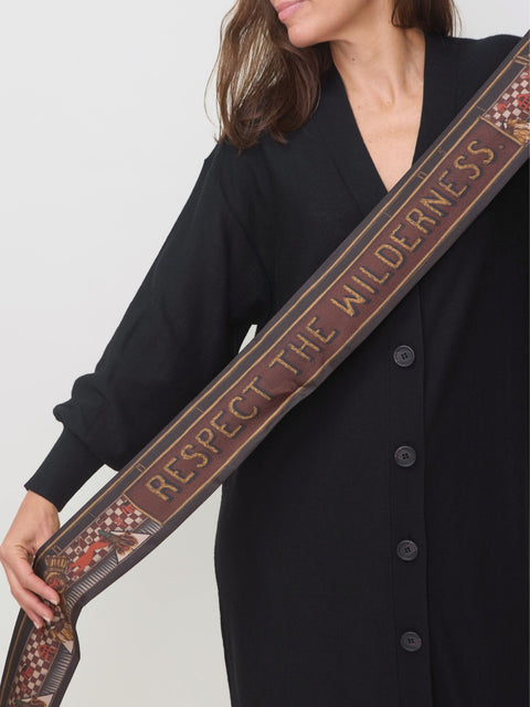 Secrets of the Bison, large silk ribbon, saguine