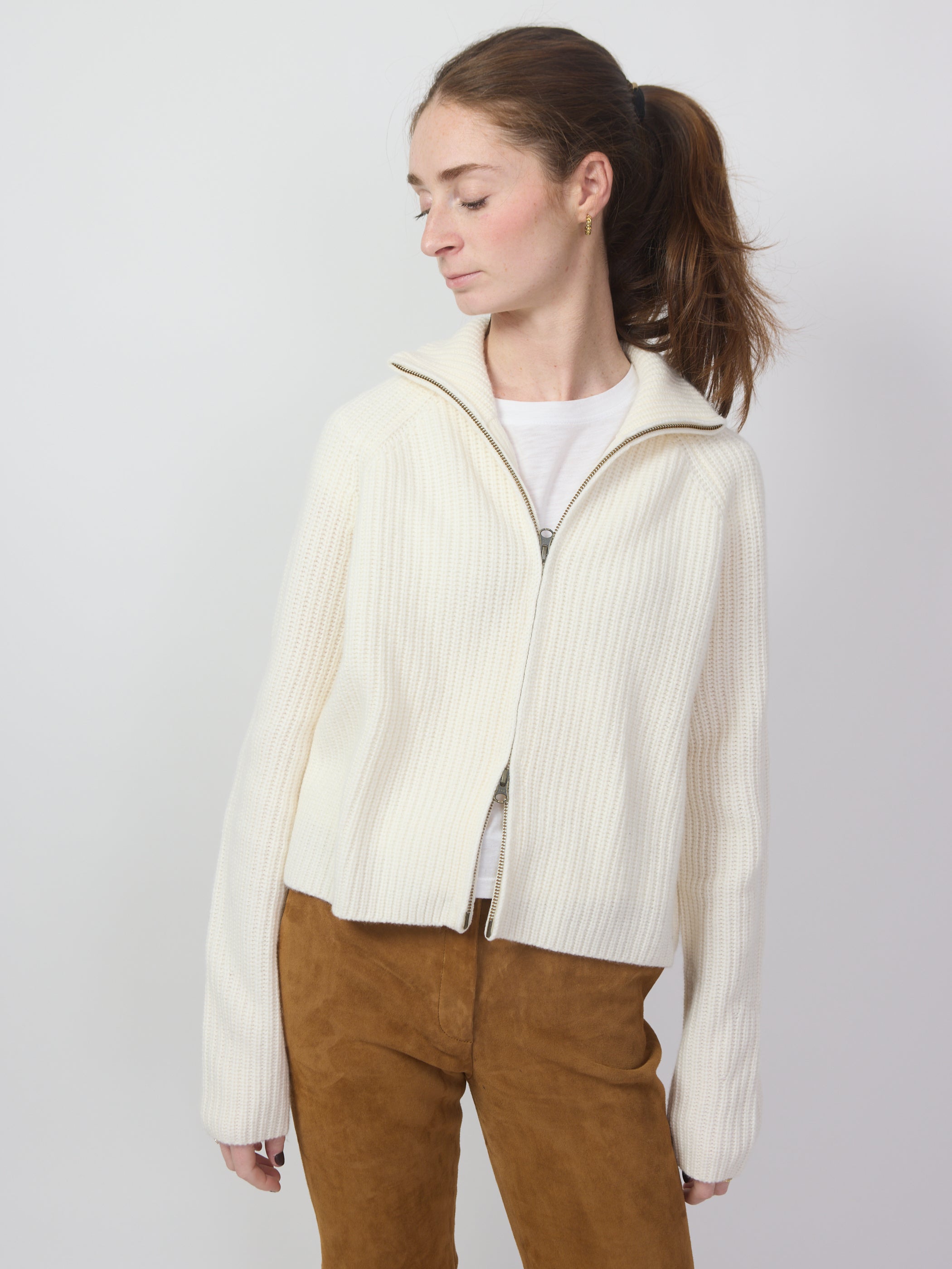 Sadie Zip Cardigan, cream – teaandoranges