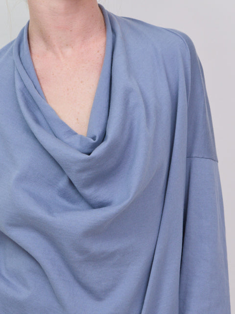 Cotton L/S Draped Neck Top, storm