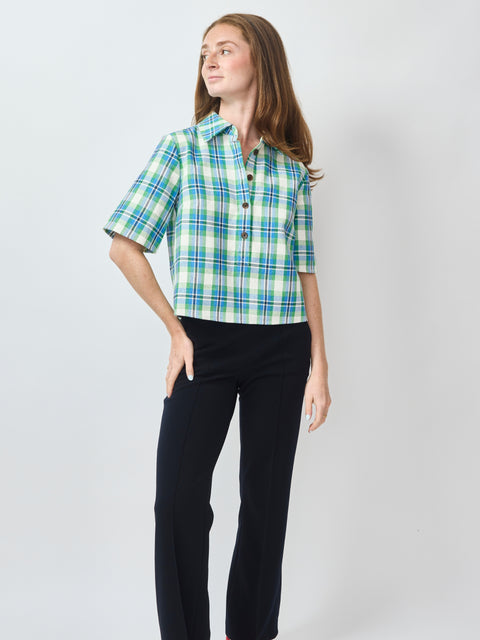 Rugby Top, blue/green plaid