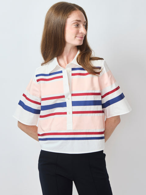 Ribbon Rugby Top, White Multi