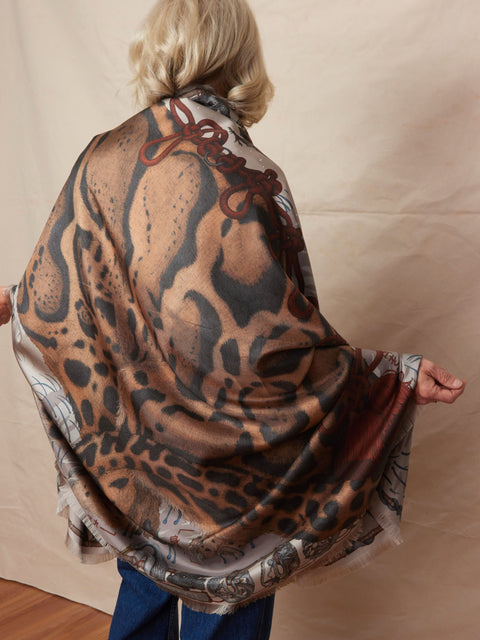 Lunar Leopard, 195cm silk rectangle, Champagne