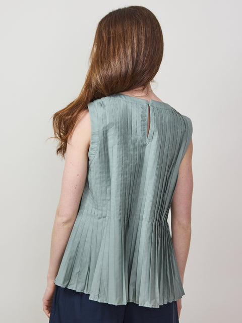 Pleated Sleeveless Shell, sage