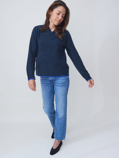 V-Neck Donegal, blue