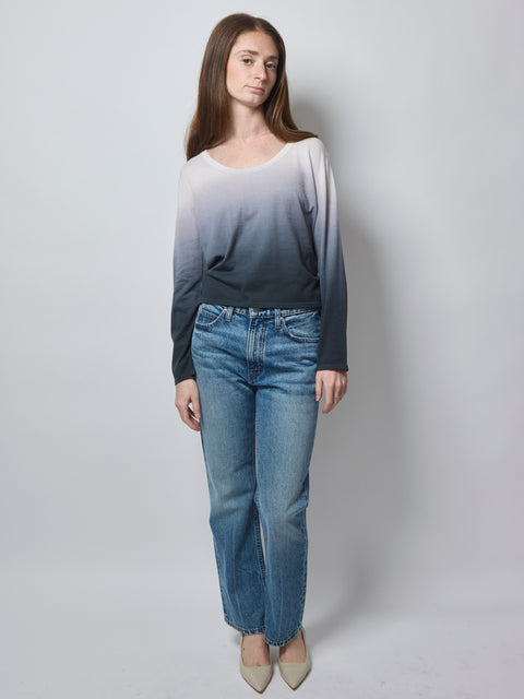 Cotton L/S Scoopneck, Charcoal Ombre