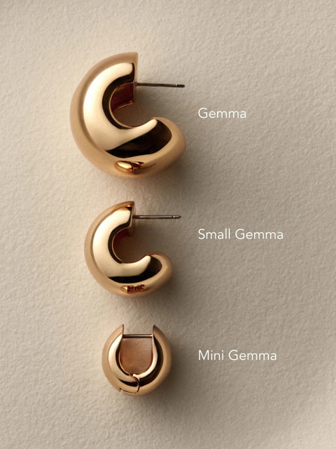 Small Gemma Hoops, High Polish Gold