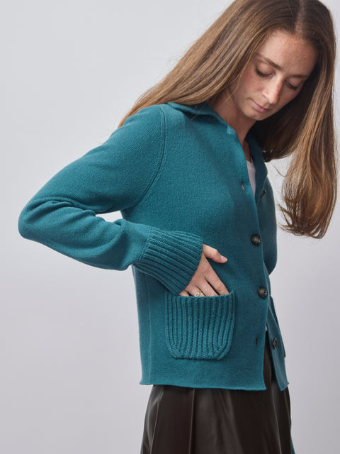 Collared Cardigan, Teal