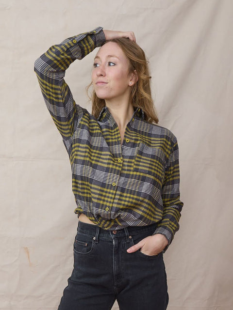 Ondine Flannel, Grey Plaid