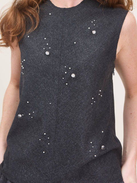 Embroidered Flannel Top, anthracite