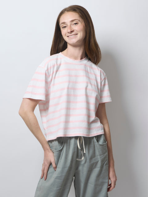 Shrunken Boy Tee, Thin Pink Stripe