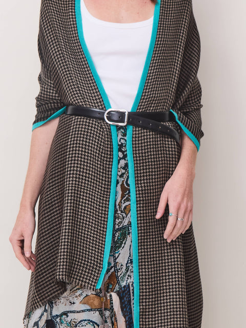 Houndstooth Selvedge Scarf, beige/turquoise