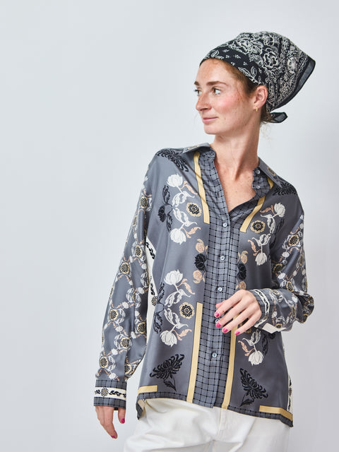 Roses & Cat Silk Blouse