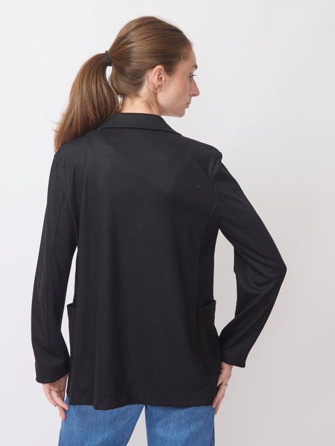 Collared Merino Blazer, Black