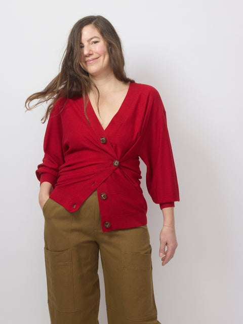 Drippy Tissue Cardigan, Deep red