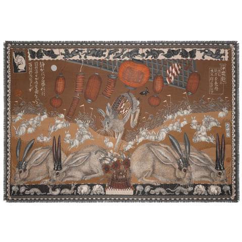 Floating Rabbits, 195cm silk rectangle, Cinnamon