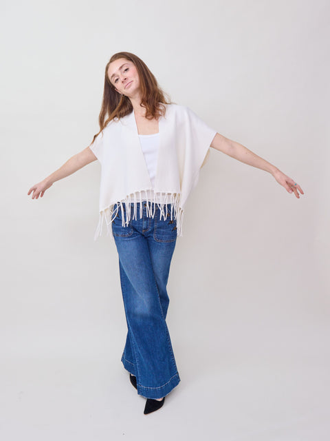 Fringed Open Vest, flour de sel
