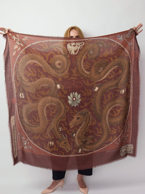 Chasing the Pearl, 135cm silk/wool, Cinnabar Lacquer