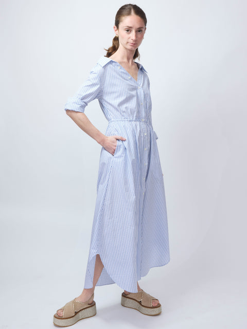 Falling Off the Shoulder Dress, Shirting Stripes