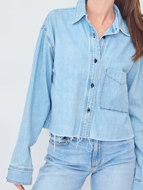 Cropped Denim Shirt, Vintage Wash