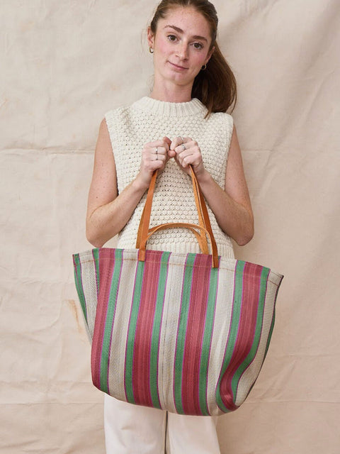 Market Bag, Green/Red/Pink