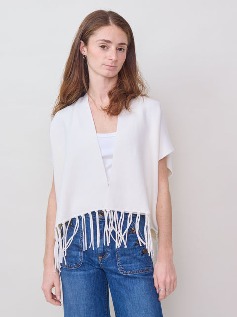 Fringed Open Vest, flour de sel