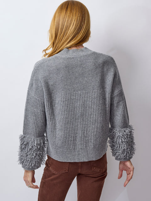 Fringe Sleeve Cardigan, granite