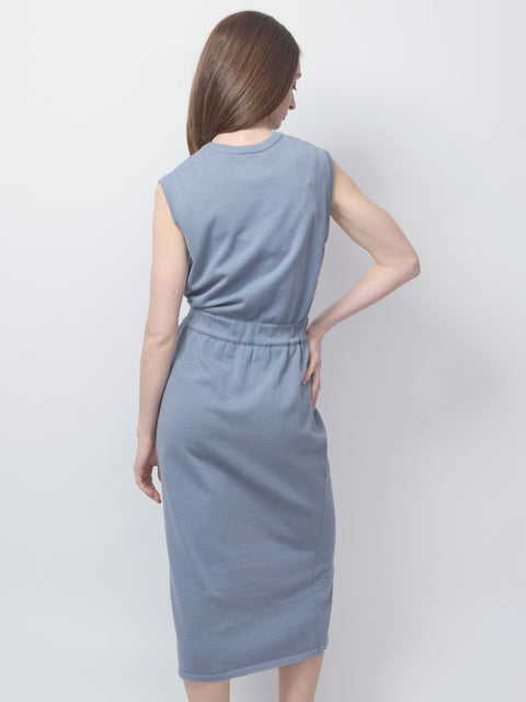 Cotton Sleeveless Dress w/ Waistband, Storm