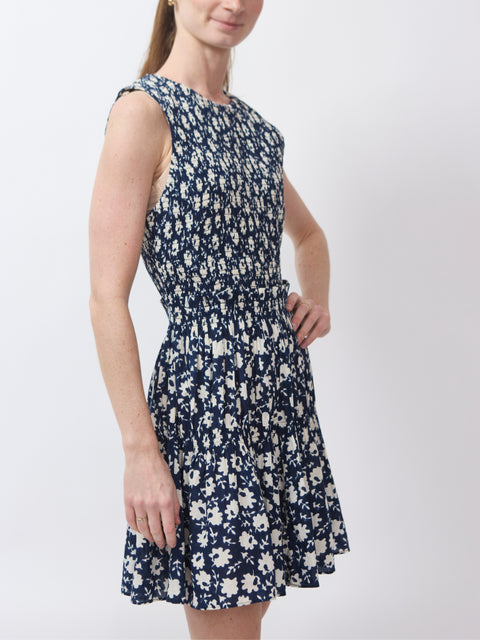 Lore Smocked Mini Dress, Navy Floral