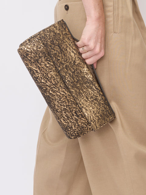 Top Handle Serpent Clutch, Gold