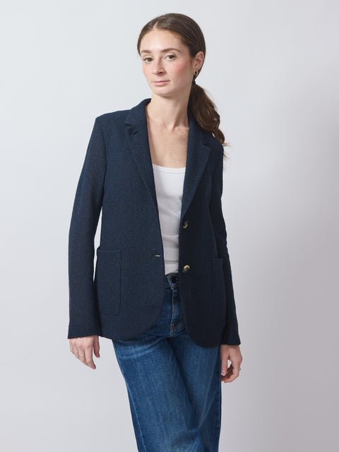 Frise Standup Collar Blazer, blue & black