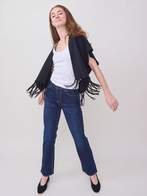 Fringed Open Vest, noir