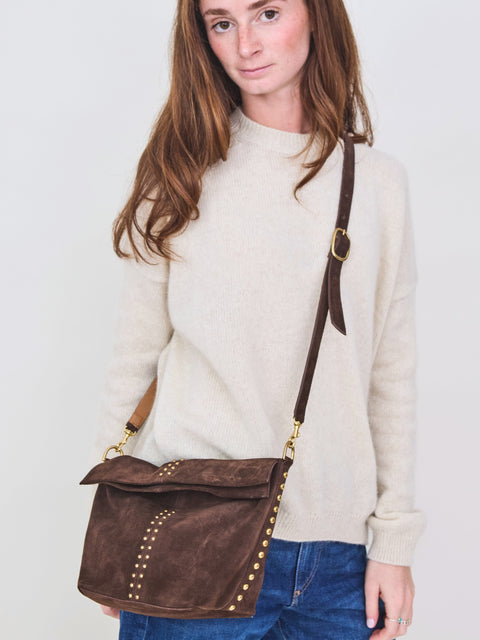 Dove Messenger, chocolate suede/brass
