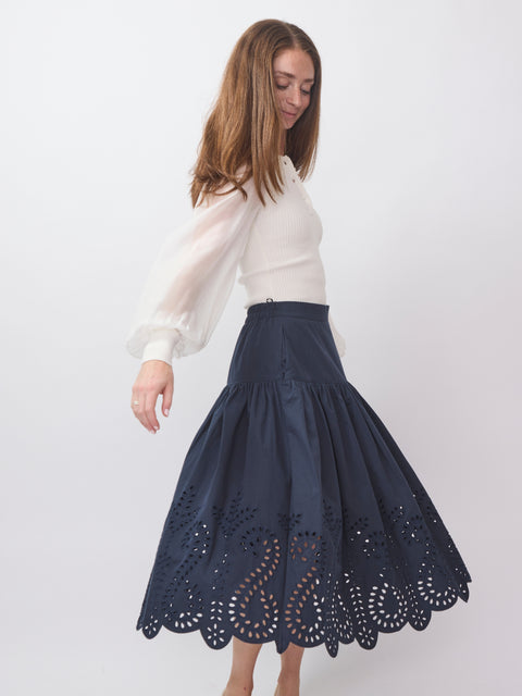 Lori Skirt, Indigo Embroidery