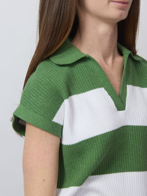 Rib Splitneck Polo, Green/White