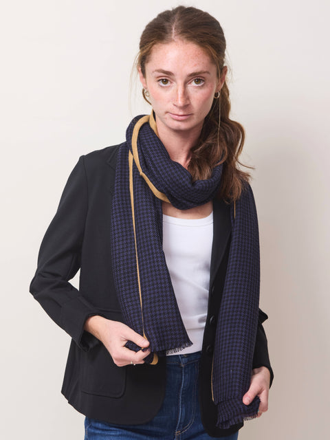 Houndstooth Selvedge Scarf,  navy/camel
