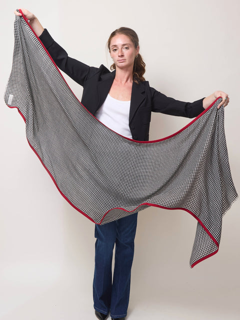 Houndstooth Selvedge Scarf, black/white/red