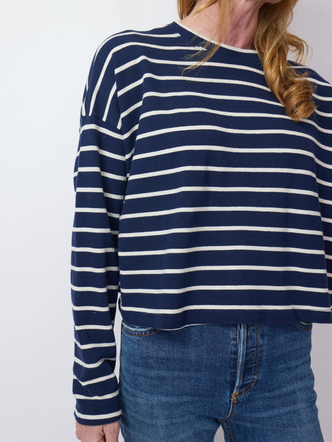Cropped Long Sleeve, Navy Stripe