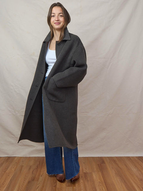 Wool Maxi Coat, charcoal O/S