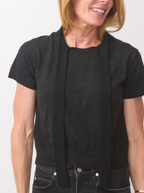 S/S Top w/ Neck Tie, Charcoal