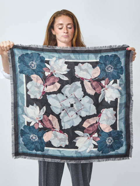 Black Poppy Reversible Wool bandana