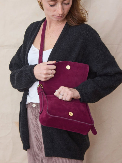 Genevieve Crossbody, Mulberry Suede