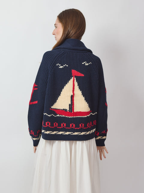 Sailboat Cardigan, Navy