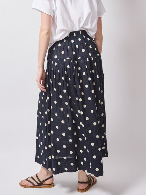 Highland Skirt, Navy Cream Polka Dot