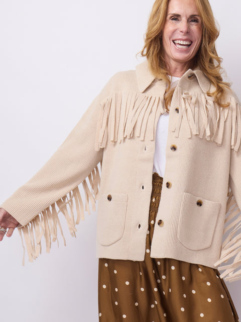 Western Fringe Sweater, Natural