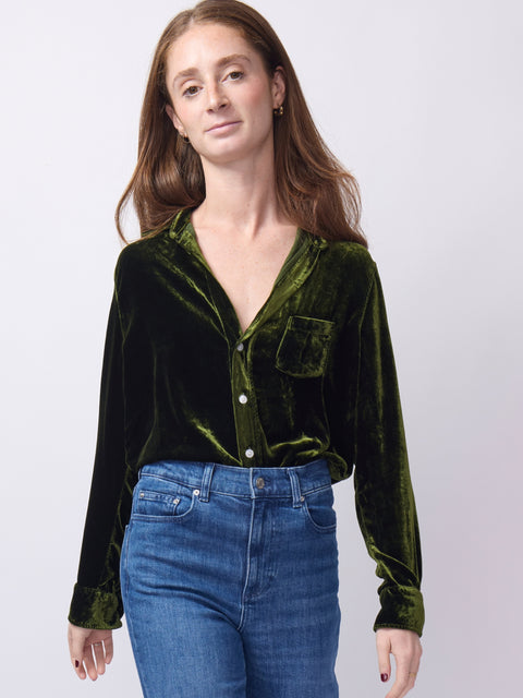Eileen Button-Up, Green Velvet