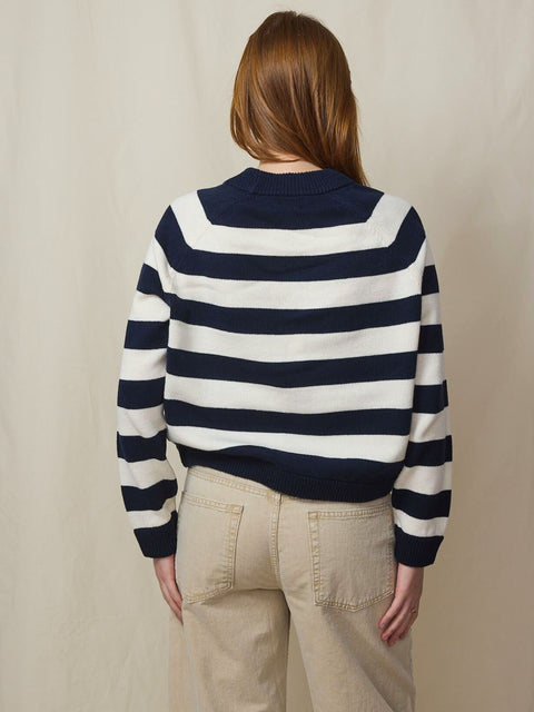 Varsity Cardigan, Navy Stripe